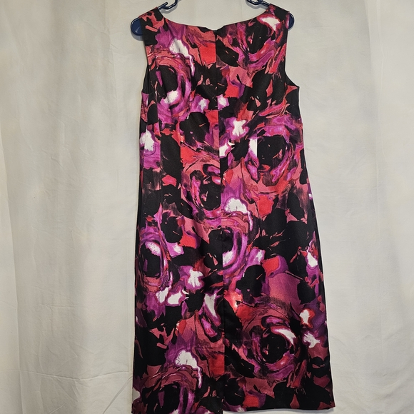 Kasper Pink and Black Floral Midi Dress Women's 14 - Picture 3 of 6